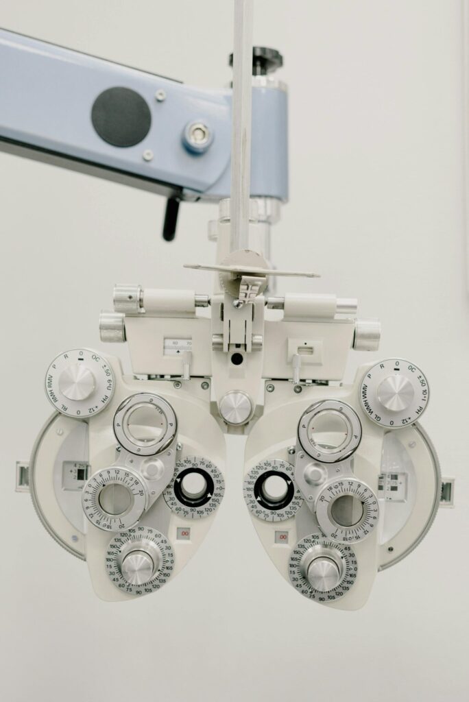 Medical optical equipment with lenses for eyesight measurement in medical diagnostic ophthalmology clinic